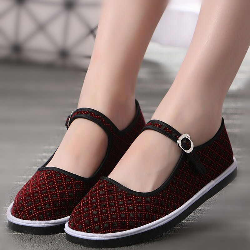 Old Beijing cloth shoes black belt old lady shoes full star green grid red Gege lace