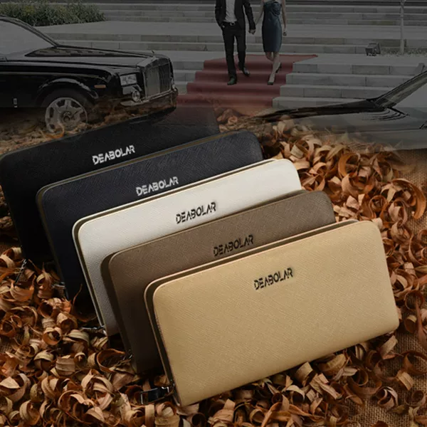 Men's Long Wallet Men's Leather Korean Style High-End Cross Pattern Clutch Men's Fashion Zipper Clutch Wholesale