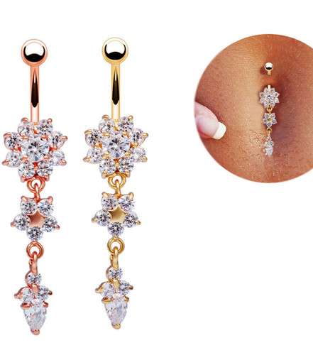 Amazon AliExpress Hot Selling Rose Gold Flower Navel Ring Piercing Punk Navel Ring Navel Button Body Jewelry