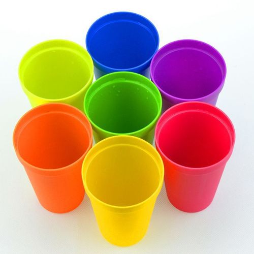 旅行便携彩虹杯七彩塑料口杯户外野餐喝水杯子随手杯8只装套杯