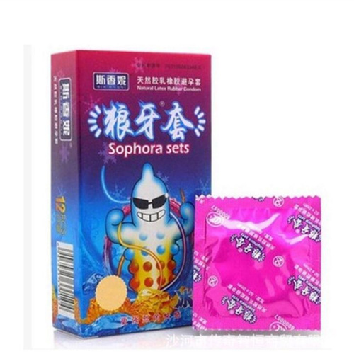 Schani Condoms with Floating Beads, Schani Wolf Teeth Condoms, Cooling and Warming Sensation, 12-Pack Condoms