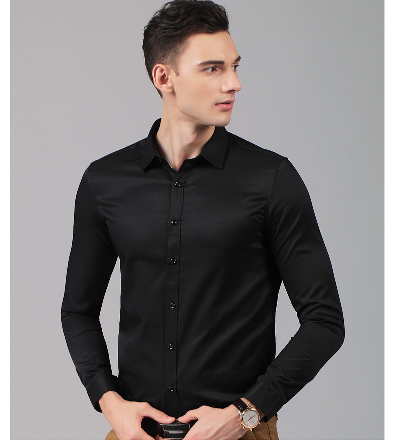 Nuova versione coreana a maniche lunghe slim fi tinta unita non stirabile da lavoro professionale per ragazzi da uomo_voghion.com