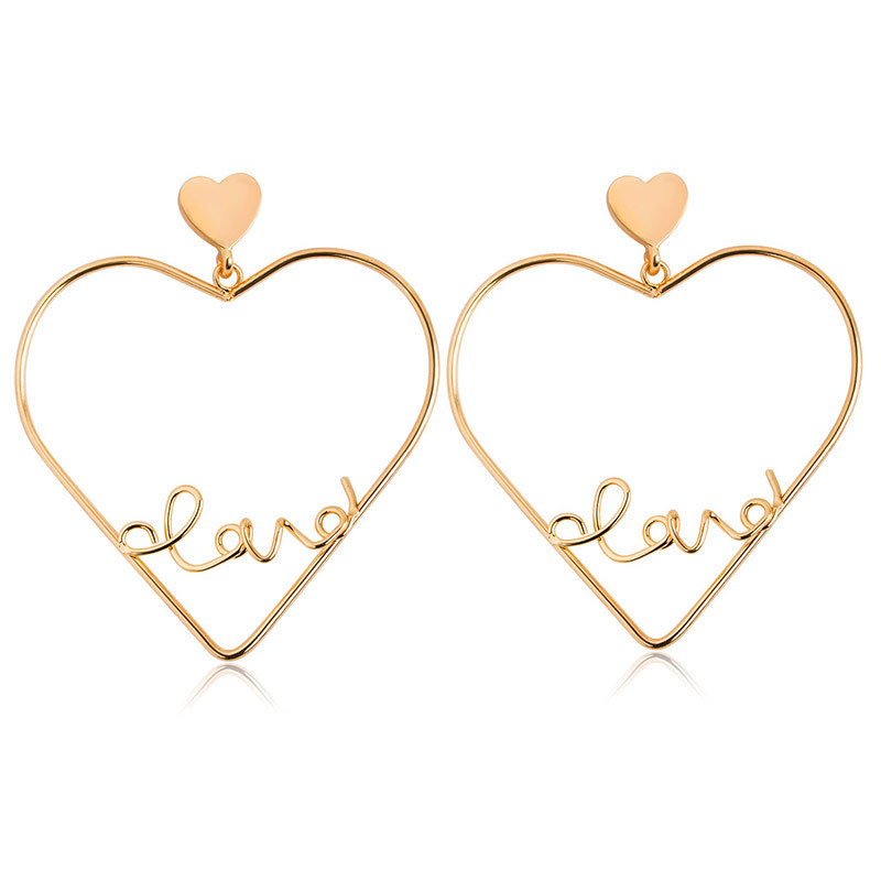Earrings Hollow Peach Heart Love Earrings English Letters Love Earrings Couple Earrings display picture 1