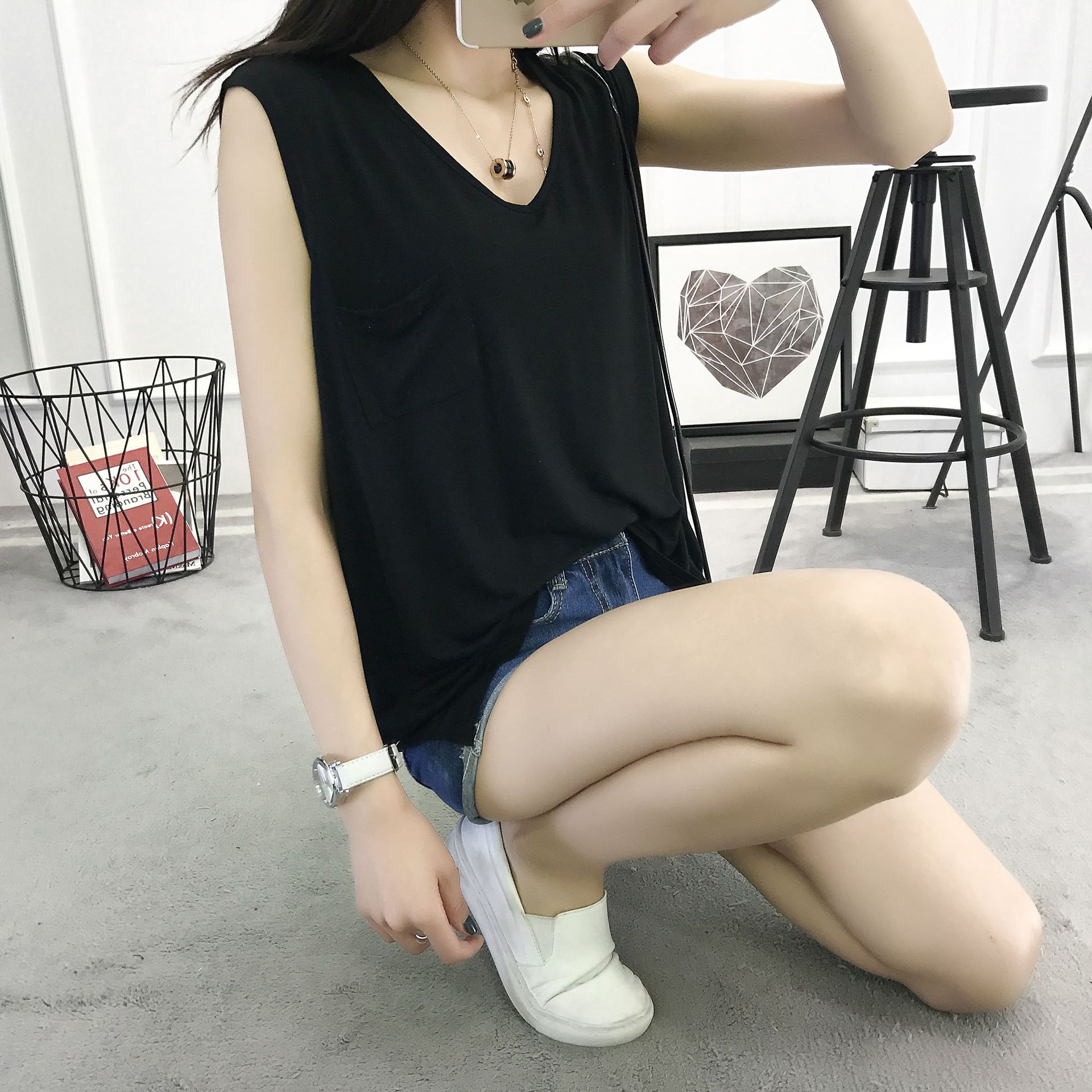 2020新款莫代尔吊带蕾丝背心女打底韩款修身内搭黑色吊带背心女-阿里巴巴