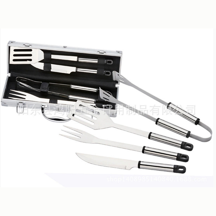 Directo de fábrica de acero inoxidable barbacoa parrilla traje de 5 piezas de aluminio caja de barbacoa herramientas al aire libre Parrilla portátil Accesorios