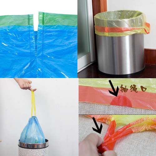 Heavy-duty rope waste bag, colorful kitchen waste bag, household thick waste bag, drawstring waste bag