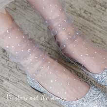 PATTKIN 春夏新款星月网纱袜 日系时尚透明堆堆袜 仙女蕾丝蕾丝袜