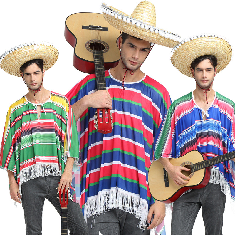 万圣节墨西哥民族风情cosplay服装披风草帽儿童表演衣服含帽子