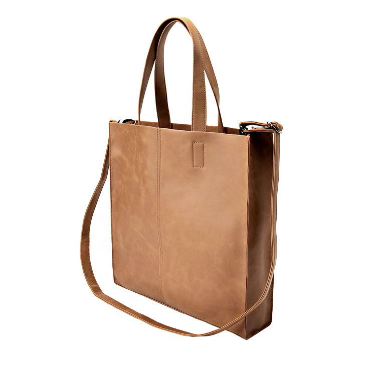 Korean version of fashionable PU leather shoulder bag, simple commuter men's and women's tote bag, square vertical crossbody large-capacity handbag_voghion.com