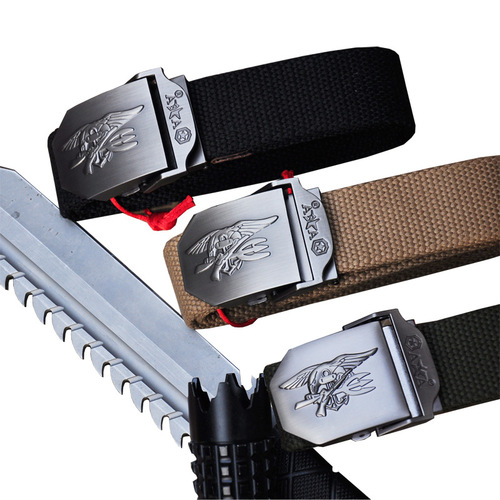 Hanyu wholesale outdoor tactical belt, thick canvas belt, multi-color, multi-hook head optional 