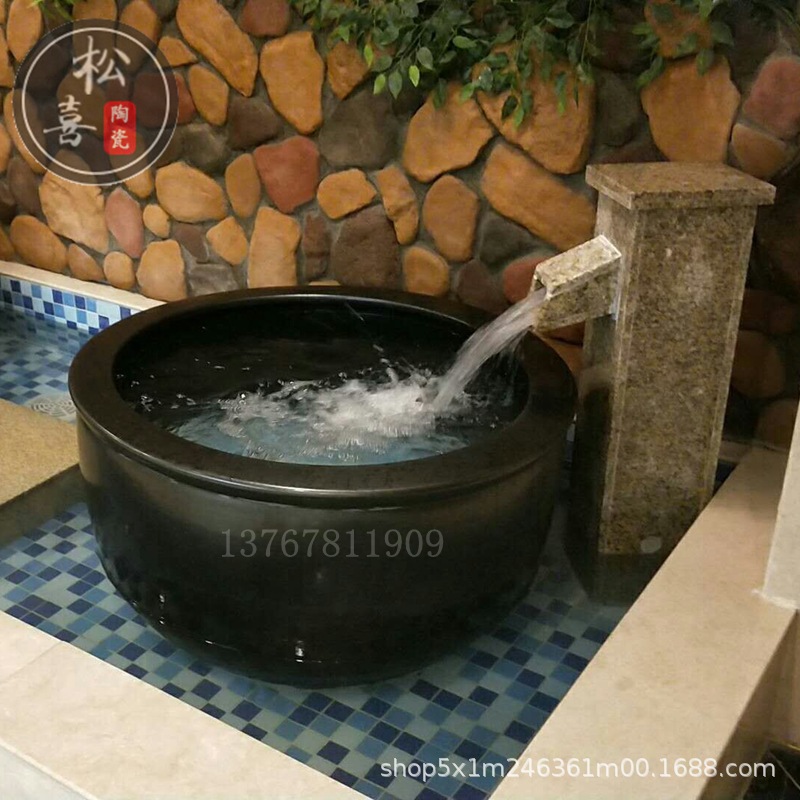 温泉酒店洗浴中心专用泡澡缸 厂家直销加厚定制 青瓦台风吕陶瓷缸|ms