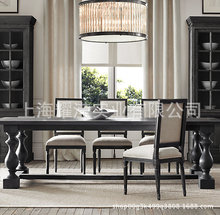 美式实木餐桌定制家具美式做旧雕花原木长方形大饭桌餐桌餐椅组合