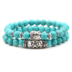 2pcs natural turquoise stone bracelets for women girls yoga hand string of beads turquoise beads elastic energy bracelet
