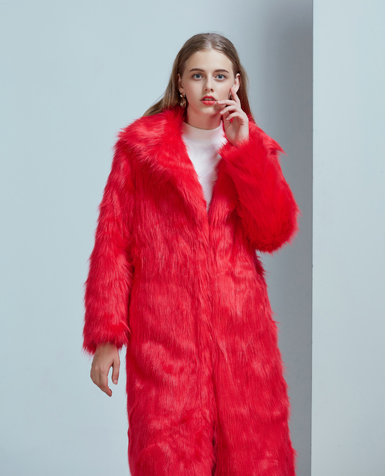 Ropa de mujer Abrigo de piel con cuello de traje superlargo de piel_voghion.com