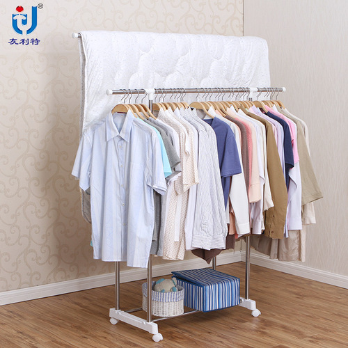 Youlite stainless steel double pole telescopic clothes drying rack floor-standing indoor clothes rack
