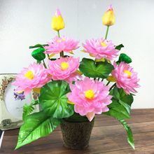 仿真荷花莲花家居供佛专用 客厅装饰摆件假花绢花塑料植物小盆栽