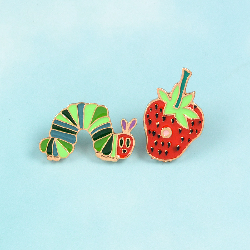 Cartoon Creative Cute Caterpillar Strawberry Alloy Brooch display picture 2