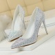 9219-22 Korean fashion banquet women's shoes slim heel, shallow mouth, sharp sexy, thin water diamond color drill high heel single shoes