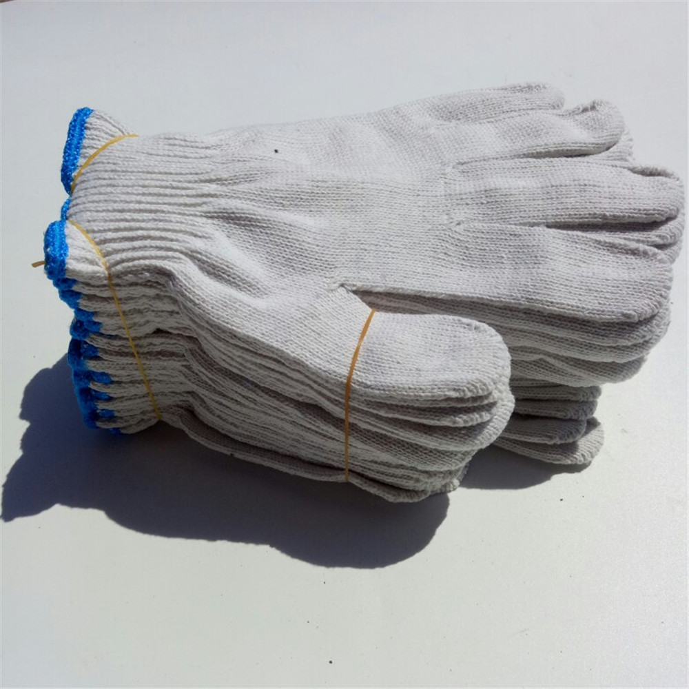 自销白色奈磨线手套 加厚加密棉纱线手套 劳保手套