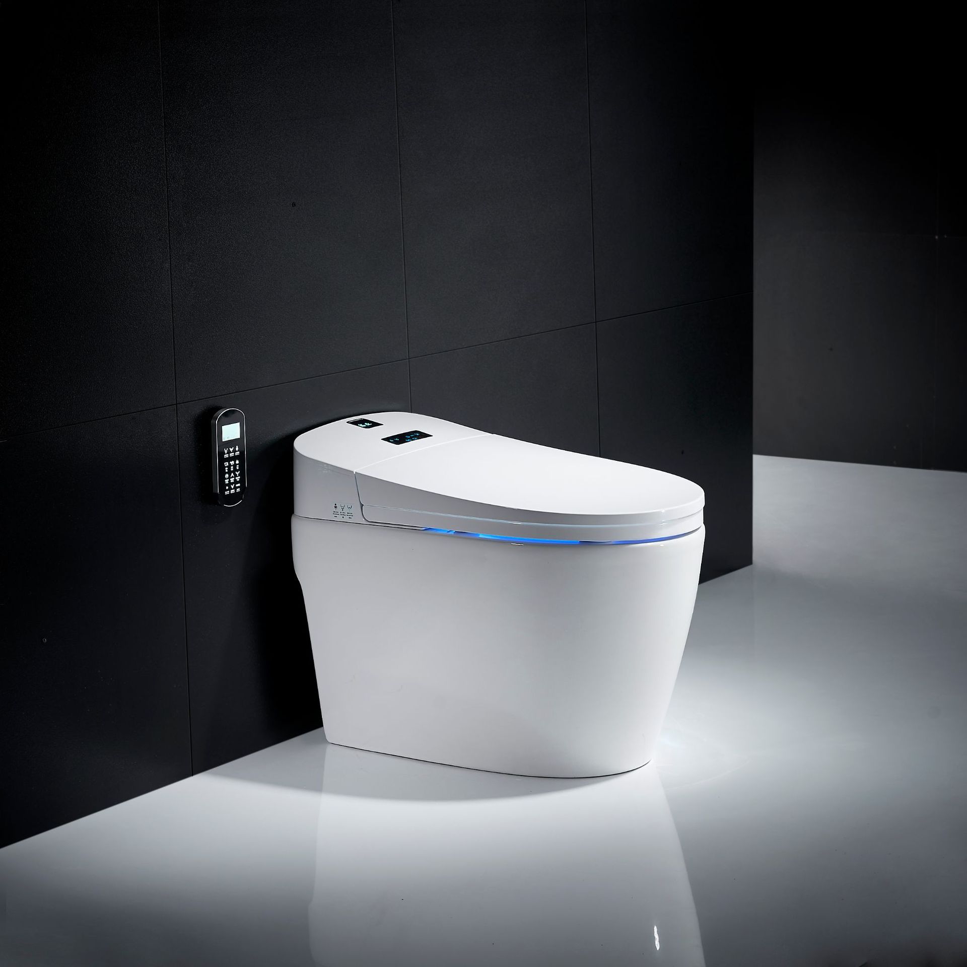 壹體式智能馬桶腳控翻蓋液晶顯示屏全自動恒溫座便器建築工程科技
