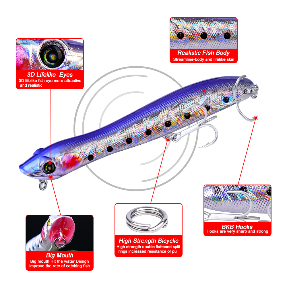 Floating Popper Fishing Lures 125mm 19g Hard Plastic Baits Fresh Water Bass Swimbait Tackle Gear