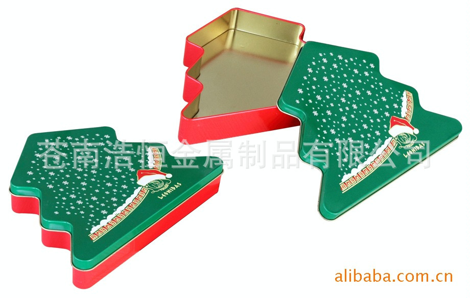 厂家定制马口铁罐 创意铁罐 圣诞树形铁盒 圣诞节礼品罐 保质保量