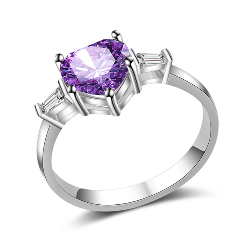 欧美新款爱心戒指 别致小巧扭曲微镶心形紫色水晶女人戒指