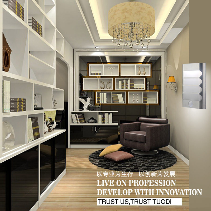 拓迪LED智能感应灯USB充电小夜灯壁灯跨境爆款自粘贴式LED壁灯