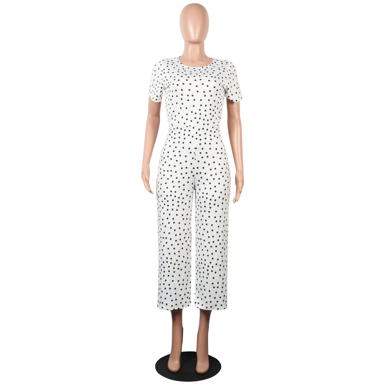 Classic Sexy Polka Dot Round Neck Wide Leg Cropped Pants