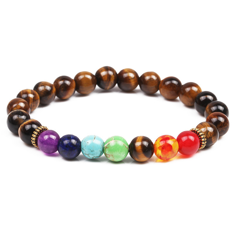 Bead Bracelet Natural Tiger Eye Colorful Chakra Beaded Bracelet Seven Chakras Yoga Energy display picture 10