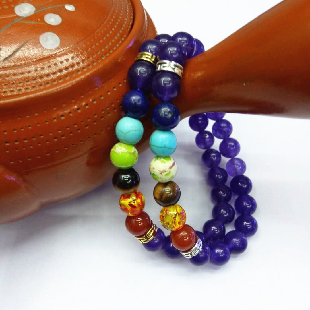 Wholesale factory direct sales of popular seven-chakra purple crystal bracelets, yoga energy bracelets and natural stone combination bracelets in Europe and America detail image 5