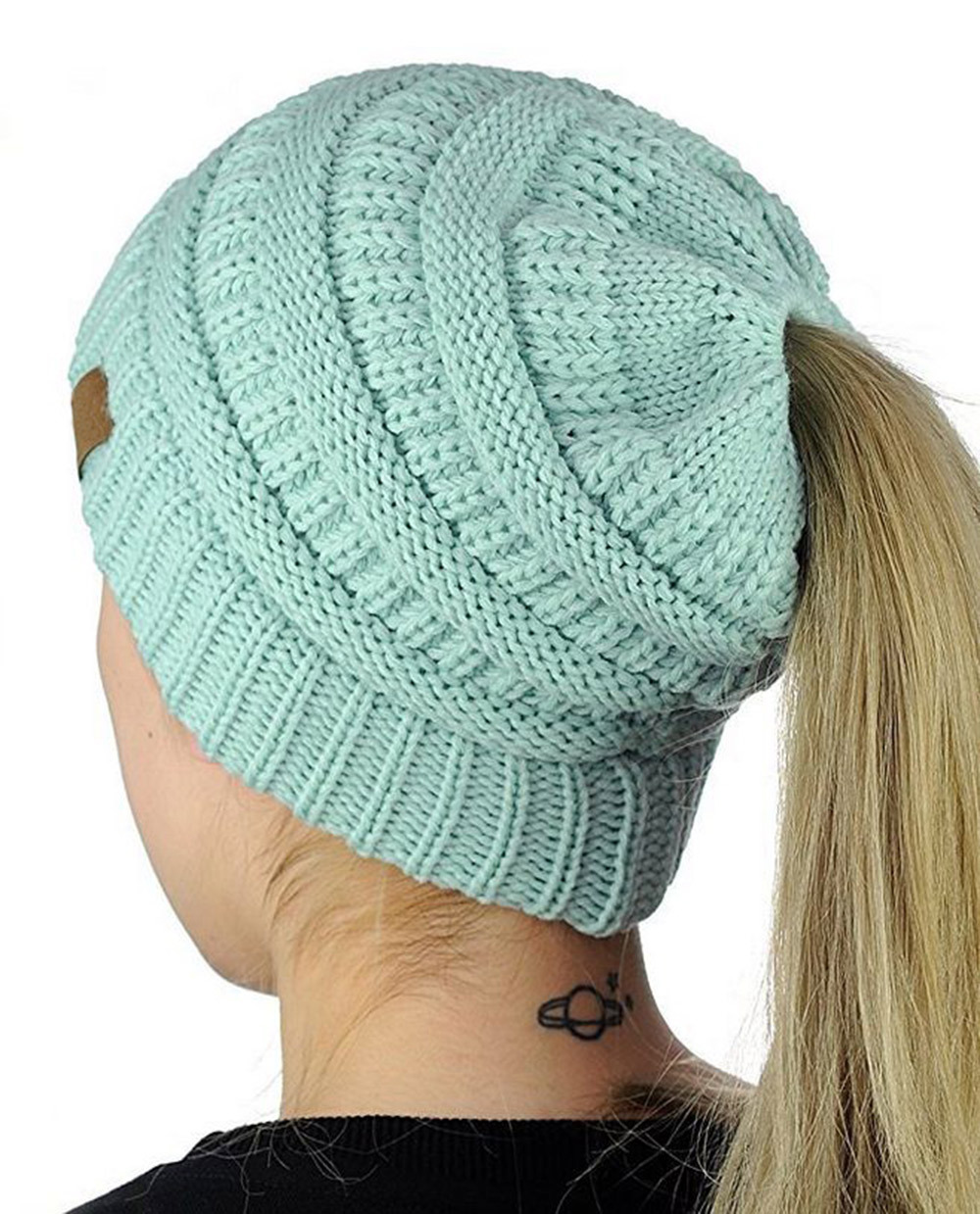 fashion pure color knit ponytail hat   NSTQ34723