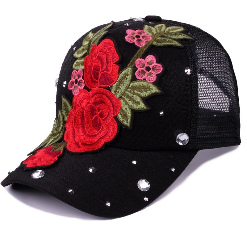 Women summer beach sunhats hat Embroidered Flower breathable mesh hat inlaid with diamond charming hat versatile sunshade hat trendsetter