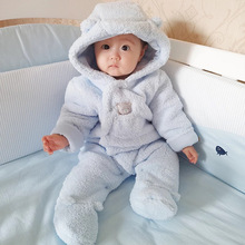 婴儿加厚连体衣 羊羔绒 0-1岁包脚长爬宝宝保暖外出服 微商