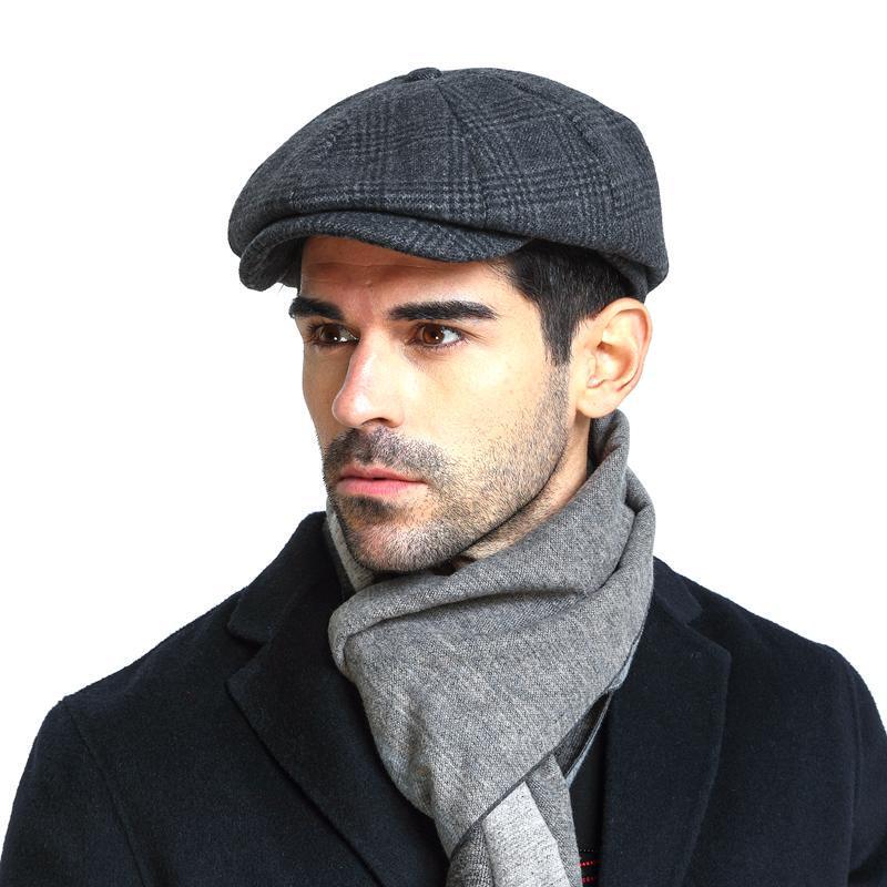 Men's Hat European and American Style Plaid Octagonal Hat Middle-Aged and Elderly Forward Hat Autumn and Winter Peaked Hat Painter Hat Newsboy Men's Hat European and American Style Plaid Octagonal Hat Middle-Aged and Elderly Forward Hat Autumn and Winter Peaked Hat Painter Hat Newsboy