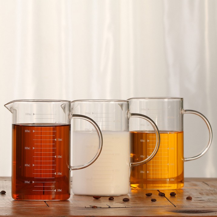 高硼硅玻璃刻度杯家用耐热加厚透明烘焙牛奶杯量杯微波炉加热杯|ru