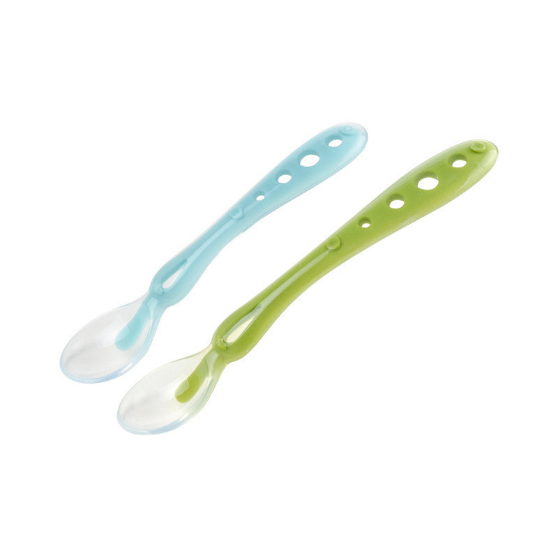 禾果硅胶喂养勺套装 便携式儿童餐具 1大1小全硅胶勺+盒装
