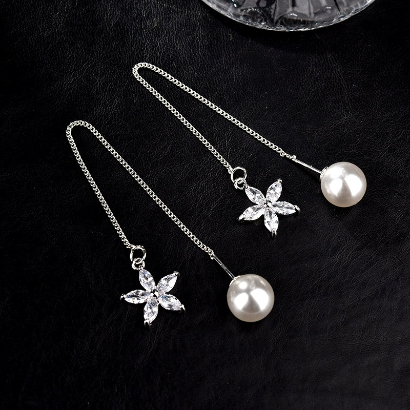 Серебряная игла, серьги, длинные гипоаллергенные цирконии с бантом и кисточками, образец 925 пробы серебра