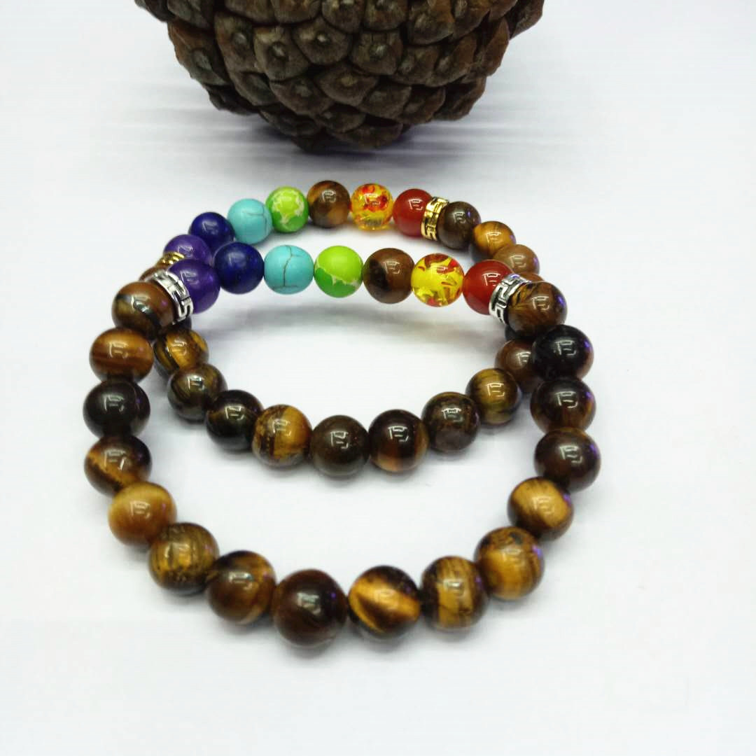 Factory direct sales of seven-chakra Tiger's Eye stone bracelet Yoga energy bracelet DIY Seven-color natural stone combination bracelet detail image 7