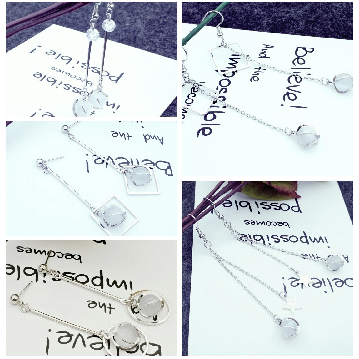 韩国东大门饰品2018新款甜美猫眼石流苏耳钉耳坠女|ms