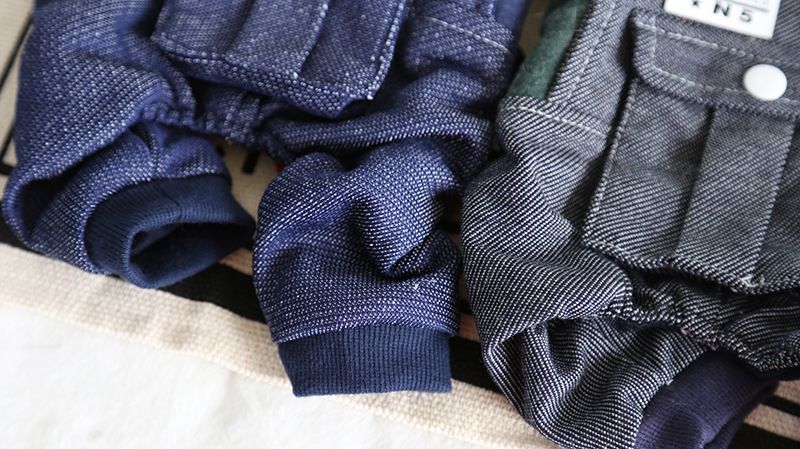 单口袋牛仔背带四脚衣