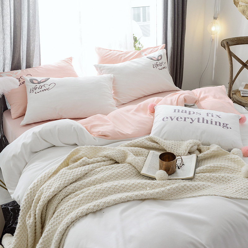 绣花刺绣学生宿舍三件套 亲肤磨毛四件套小清新 床品套件一件代发