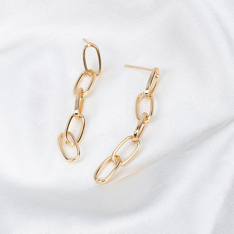 5g Weight No Inlaid Inlay Material Earrings Classification Copper Material Geometric Pattern Women'S Gender Plating Design Fashion Style Rose Gold, Gold, Silver Color Oval Chain Simple Retro Exaggerated Popular Earrings Wholesale 8