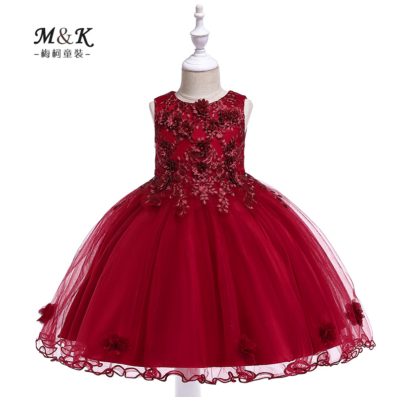 2026 New Style Girls' Dress with Three-Dimensional Floral Embroidery, Princess Dress with Hand-Beaded Wedding Dress and Performance Outfit