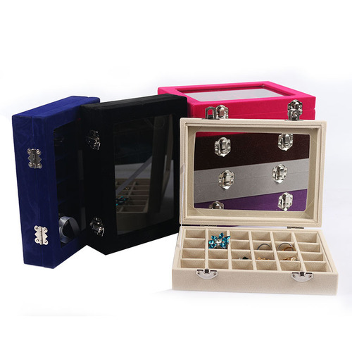 Covered glass flannel 24-grid storage tray small jewelry box manicure storage box ring box earring box wholesale