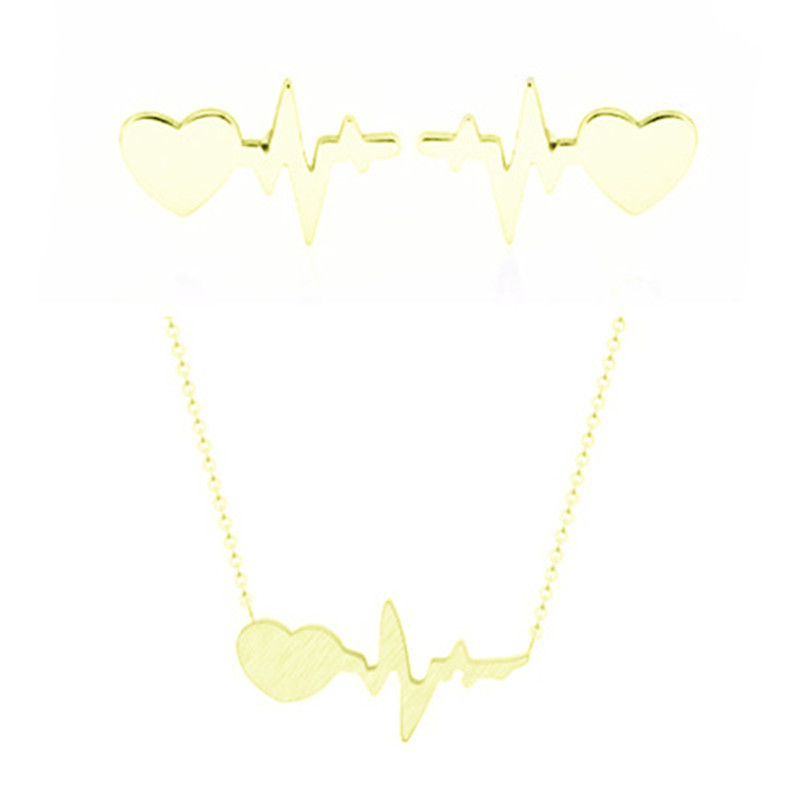 Best Selling Lightning Peach Heart Electrocardiogram Earring Necklace Set Current Earrings display picture 2