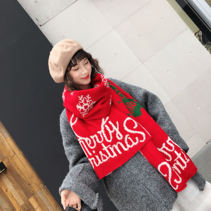 Paire de châles chauds en tricot d'hiver de Noël pour sœurs et étudiantes, écharpe douce, cadeau de Noël_voghion.com