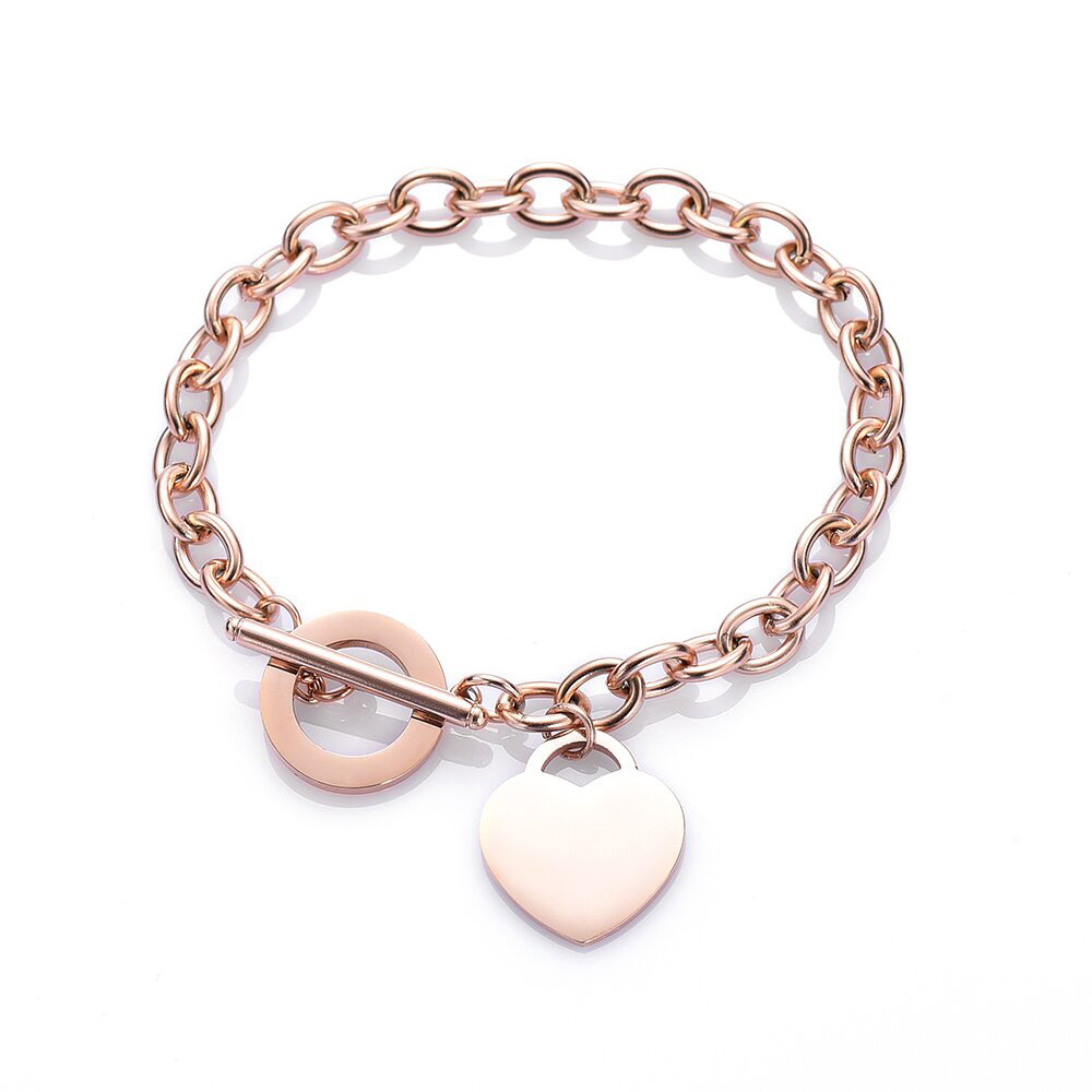 Moda Amor Pulsera De Acero Inoxidable Melocotón Carta En Forma De Corazón Pulsera De Oro Rosa Pulsera De Acero De Titanio En Forma De T Al Por Mayor Nihaojewelry display picture 4