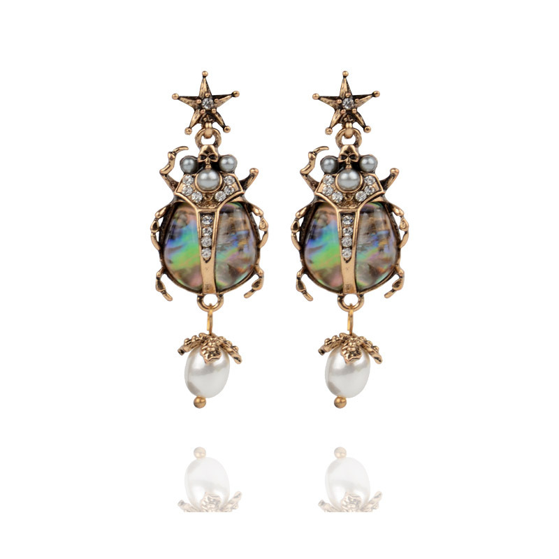Women'S Gender 1 Pair Retro Insect Ladybugs Plating Inlay Artificial Pearl Alloy Artificial Diamond Drop Earrings