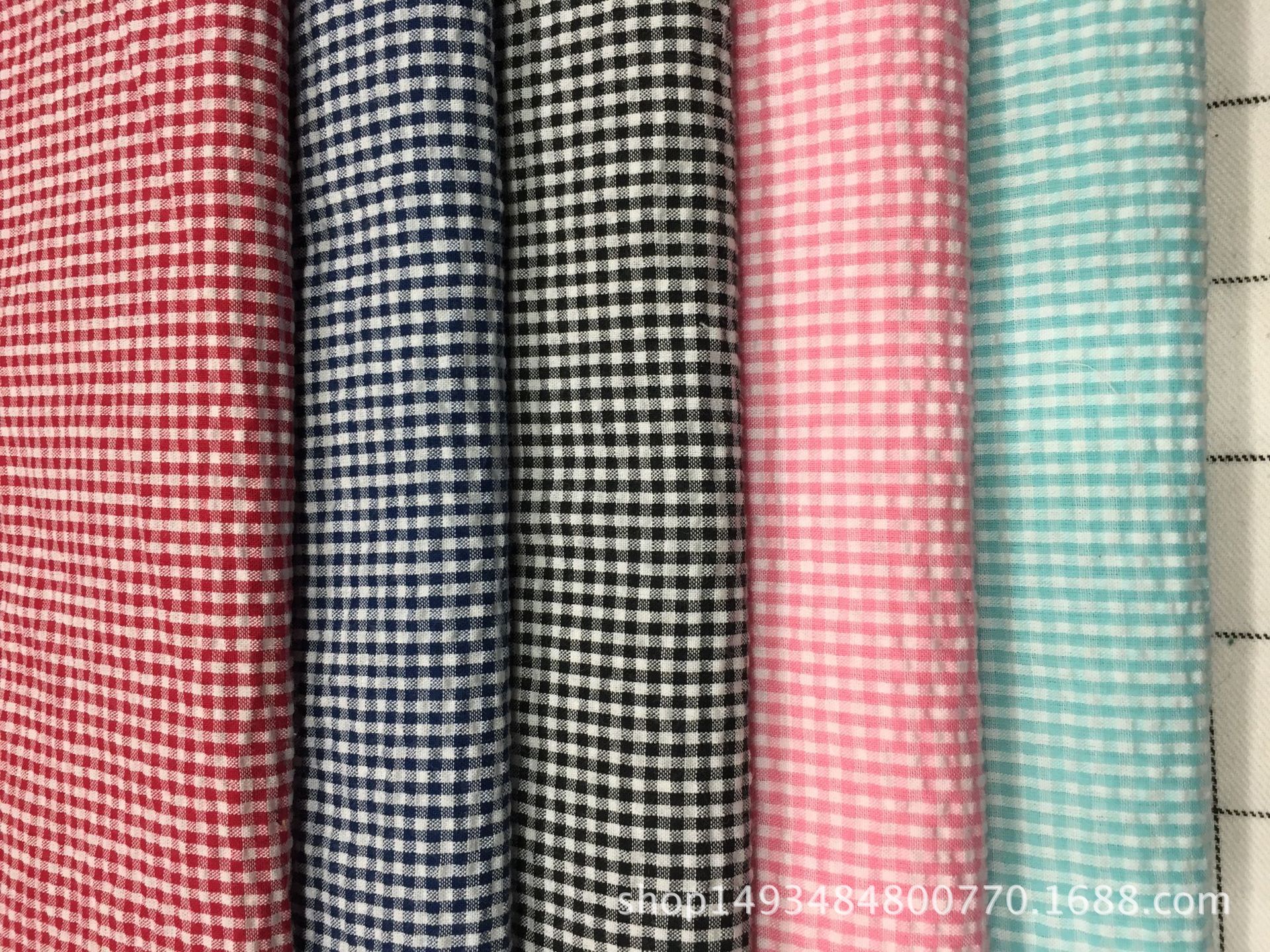 色织泡泡条子格子套格6*6根 0.2里面大小 色织面料泡泡面料现货